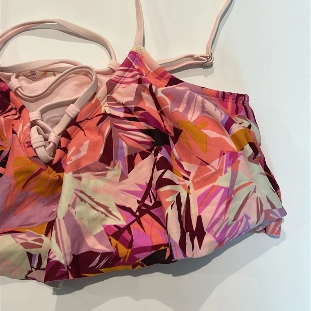 Malibu Dream Girl pink ruffle bikini swim top size large new